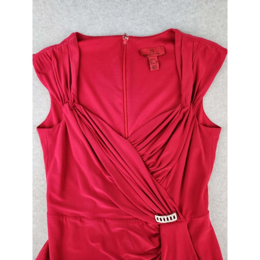 JS Collection Women's 8 Ruche Red Cocktail Dress‎ Party Ruffles Pleated Fancy - Picture 11 of 16